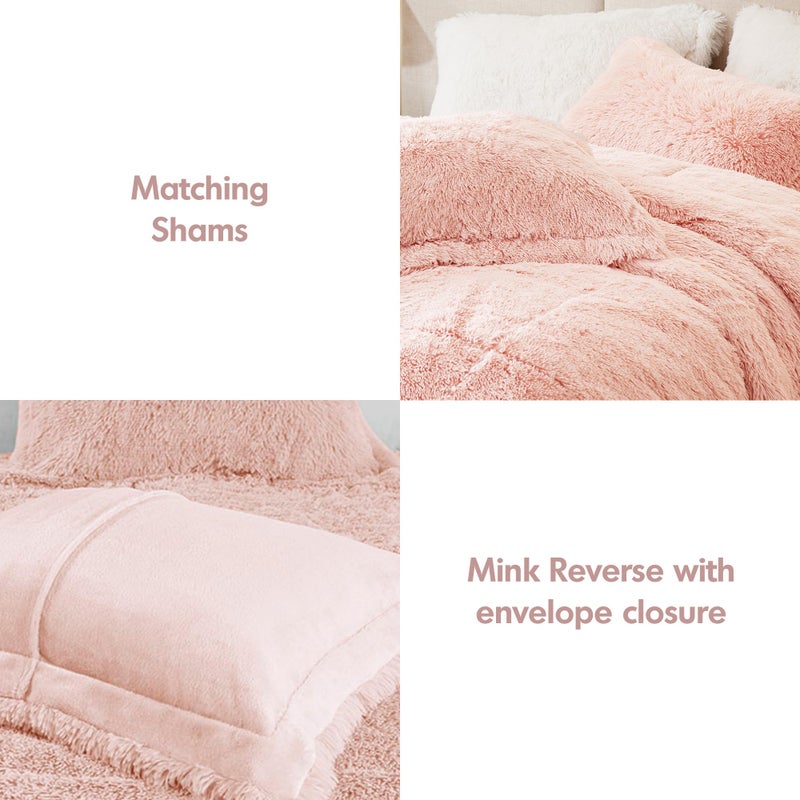 Intelligent Design Malea Shaggy Comforter Set, Long Faux Fur Cozy Down Alternative, Modern Casual Ultra Soft All Season Fluffy Bedding with Matching Sham, King/Cal King, Blush 3 Piece - Image 4